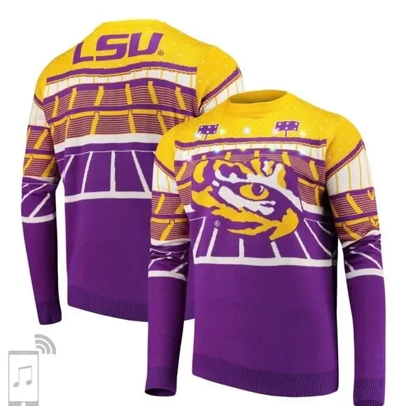 LSU Tigers Bluetooth Light Up Ugly Christmas Sweater SZ XL Louisiana State